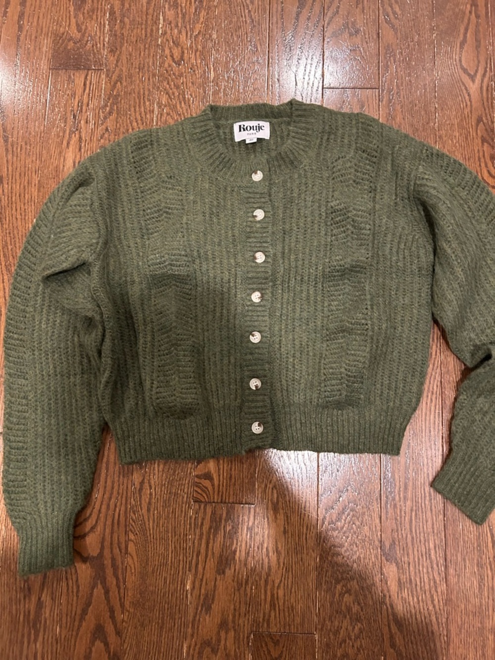 Rouje Olive Green Knit Button-Front Cardigan